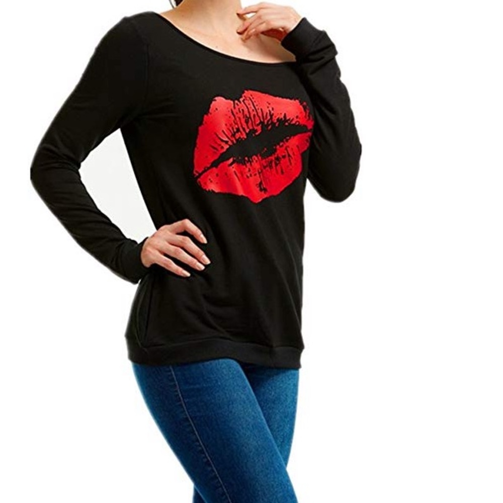 Beautiful woman sweatshirt lips ๐ print loose - Picture 3 of 8
